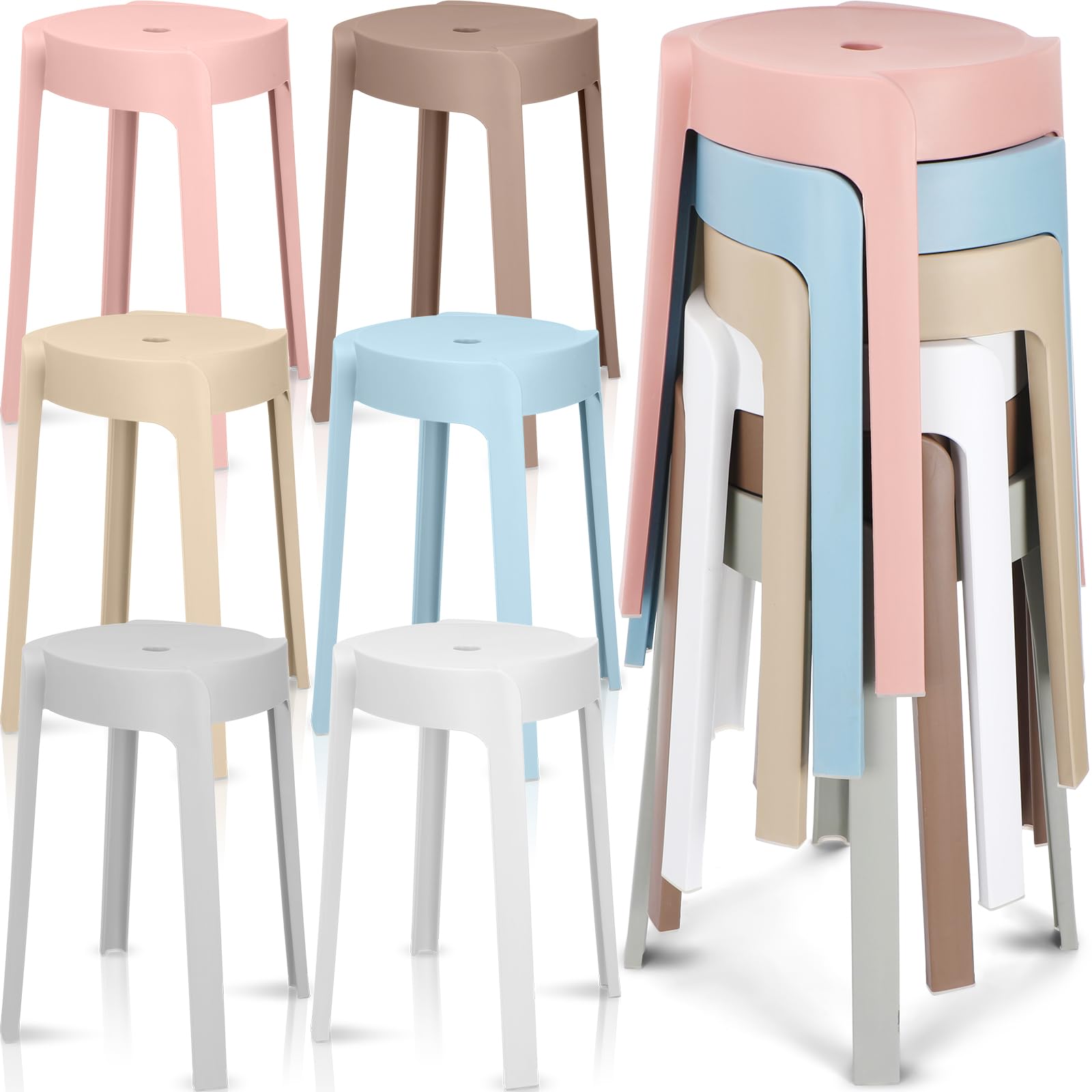 Home Bar Seating - 1/6 Pack Plastic Stackable Stools 18