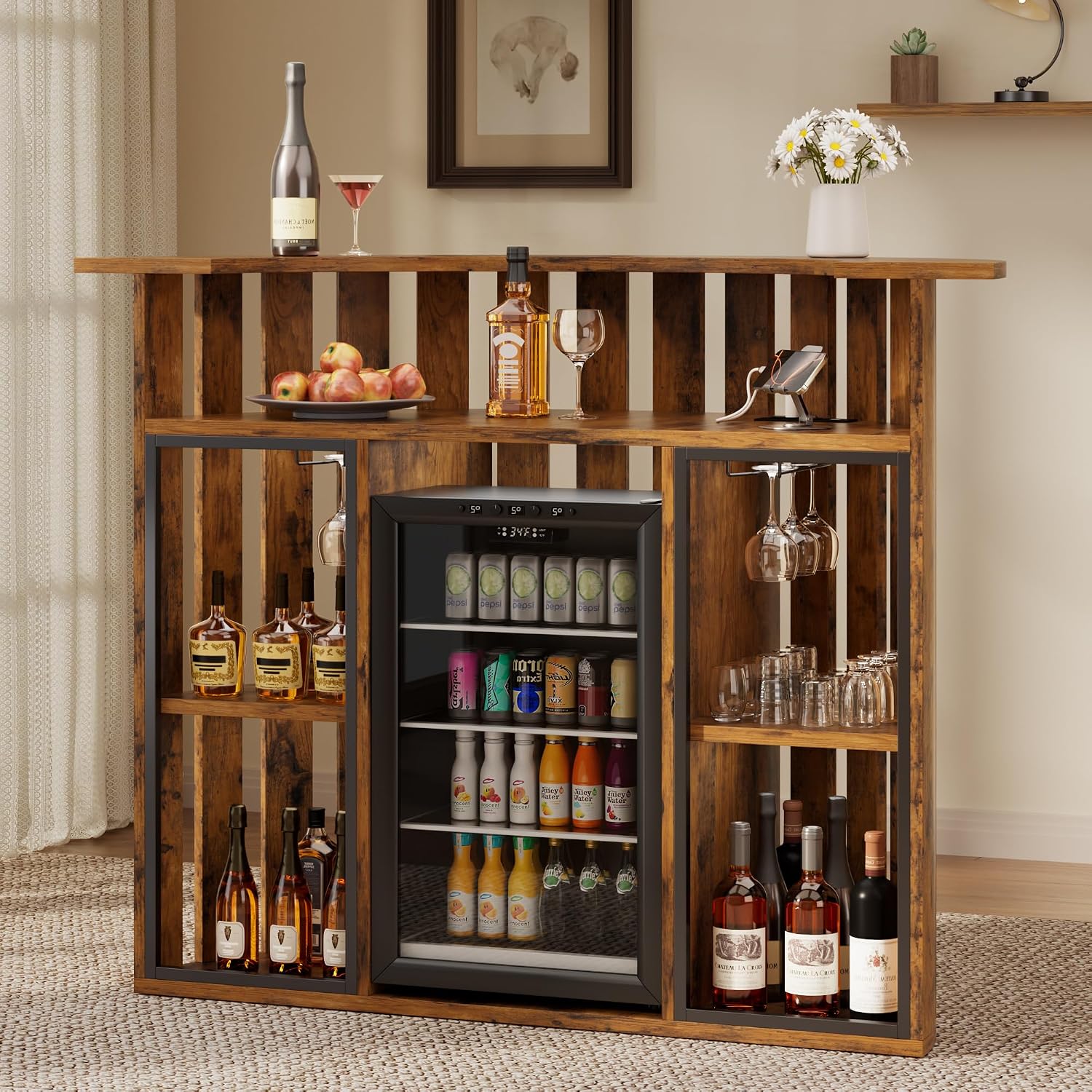Rustic Wooden Bar Cabinet, 4-T - đánh giá và giá Home Bar And Fridge