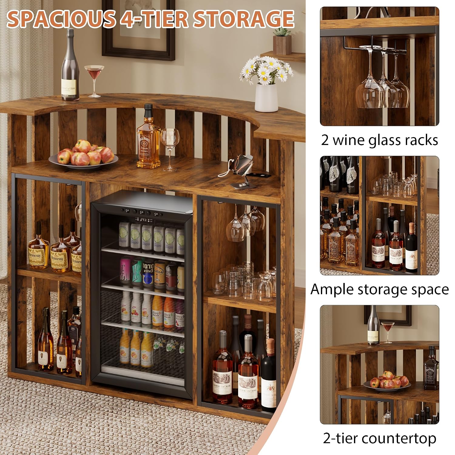 Rustic Wooden Bar Cabinet, 4-T - đánh giá và giá Home Bar And Fridge