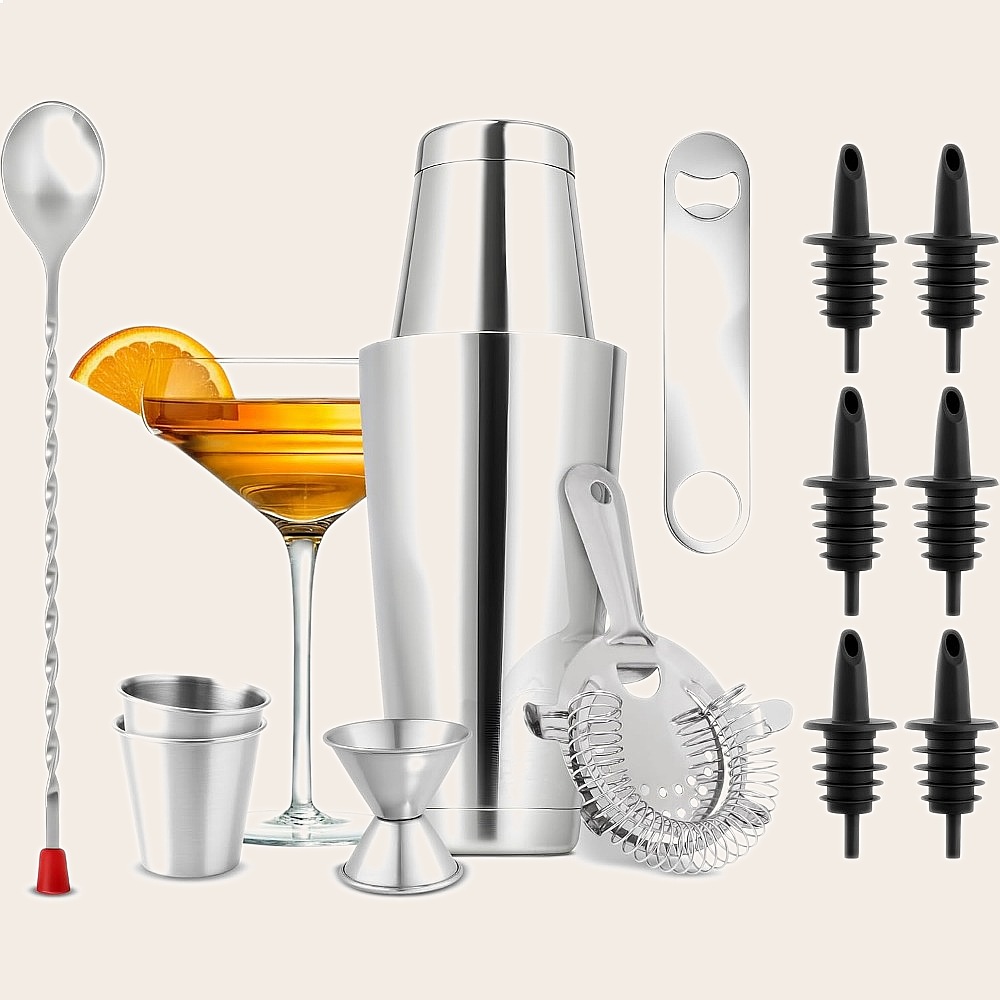 15-Piece Stainless Steel Cockt - đánh giá và giá Cocktail Recipe Book